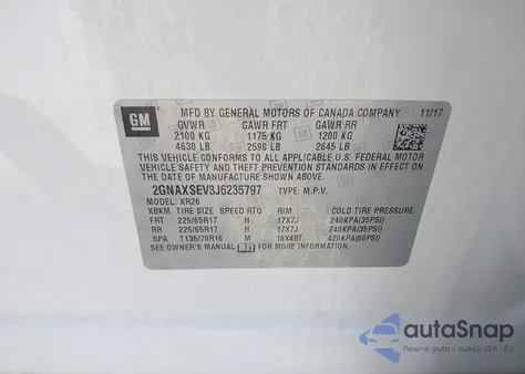 2018 Chevrolet Equinox Lt from USA, damaged, VIN 2GNAXSEV3J6235797